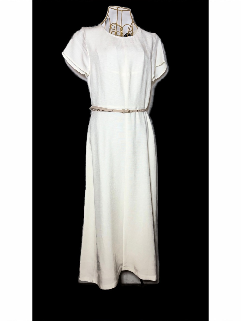 NWT J. Crew Ivory Viscose Short Sleeve Maxi Dress w/ Preowned J. Crew Belt M (8) - Picture 5 of 14